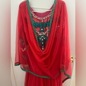 Pink anarkali suit/ Indian dress with green detailing